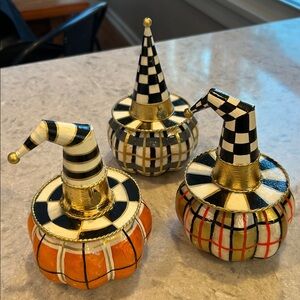 Mackenzie-Child’s Set of Three Decorative Checkered Pumpkins